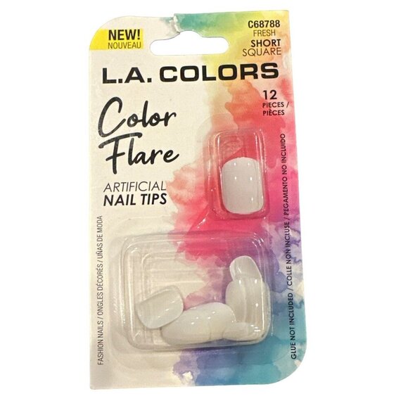 L.A. Colors Color Flare Artificial Nail Tips Short Square & NUCOLOR Nail Tabs - Picture 1 of 9